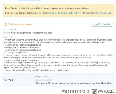 wiecejszatana - >Lista Twoich treści, które zostały wymoderowane przez naszych modera...