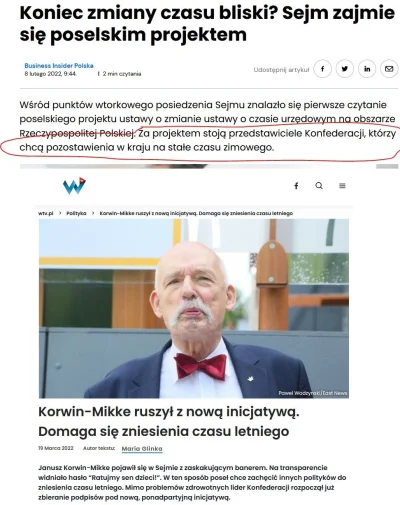 Rinter - Korwin i Konfederacja są za zniesieniem czasu letniego w Polsce, także jeśli...