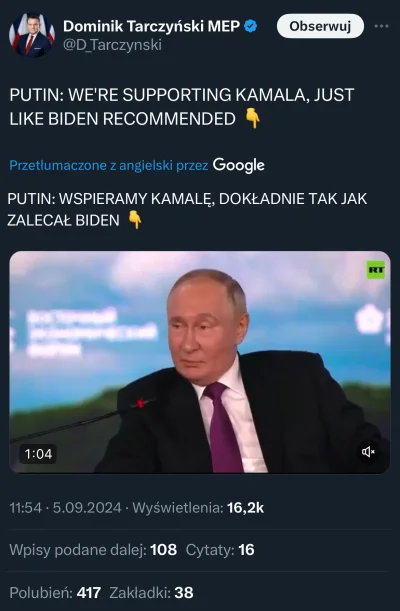 M.....s - prawactwo gdy Putin mówi, że to Ukraina zaatakowała Rosję, a Rosja jest pok...