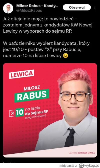 midcoastt - lewicowy Oskarek. 21 lat, aktywista, socjalista
#polityka #bekazlewactwa