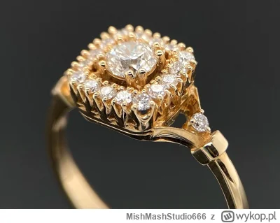 MishMashStudio666 - Elegancja. Pierścionek z żółtego złota 14K. Diament centralny 0,3...