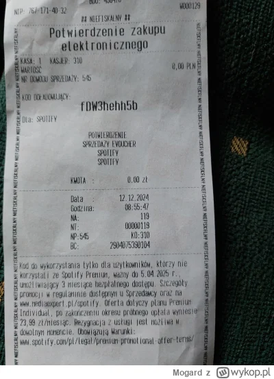 Mogard - #spotify  #rozdajo #zadarmo 

Dziele się z wami Kodem na 3mce Spotify premiu...