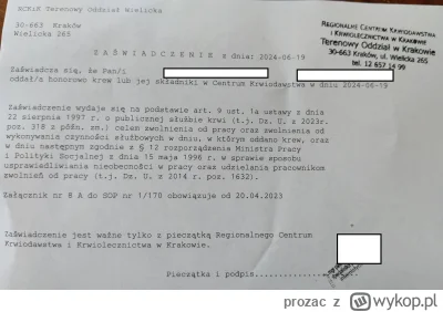 prozac - 99 405 - 450 = 98 955
Data donacji - 19.06.2024
Rodzaj donacji - krew pełna
...