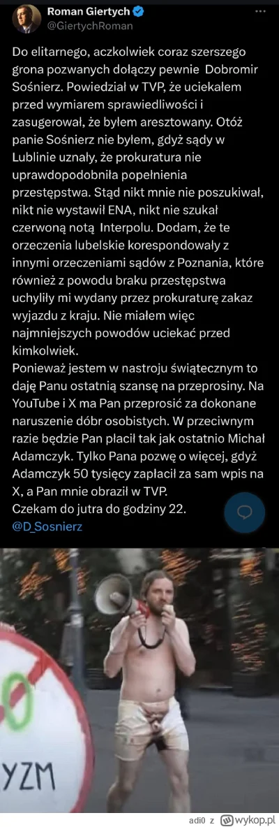 adi0 - Jak mu dowalą 2x tyle co Adamczykowi to chyba będzie musiał przerzucić się na ...