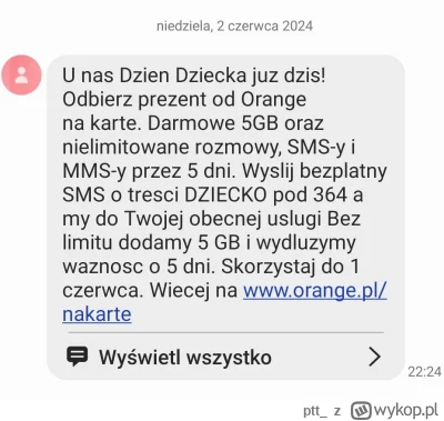 ptt_ - Wczoraj (tj. 2 czerwca) wieczorem dostałem od #orange takiego smsa. Dopiero dz...