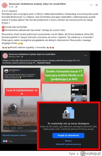 Tym - Berkowicz usunął komentarz, który demaskował fejka i zbanował profil, który go ...