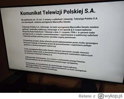 Retano - Plansza w TVP przed oredziem Marszalka Senatu

#tvpis #bekazpisu #wybory