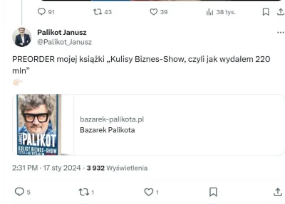 stanleymorison - - Panie Palikot, kiedy odda Pan 200 mln?
- Aktualnie ich nie posiada...