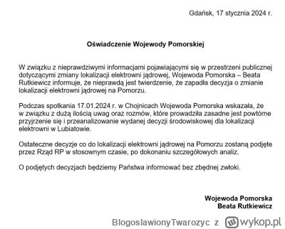 BlogoslawionyTwarozyc - Dementi Urzędu Wojewódzkiego na temat przeniesienia elektrown...