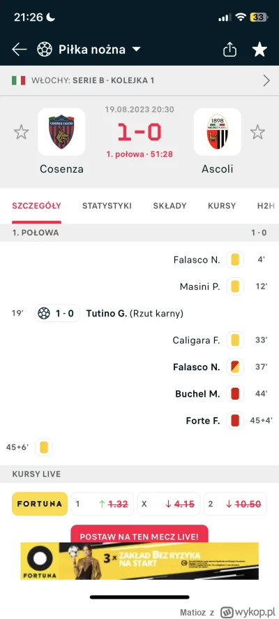 Matioz - Zaraz przerwa, ciekawe jak to się skończy. W Cosenzie na ławce jest Praszeli...