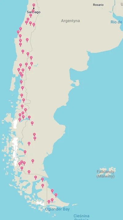 zbyl2 - Mapa wyprawy, różowe kropki to miejsca w których spałem.