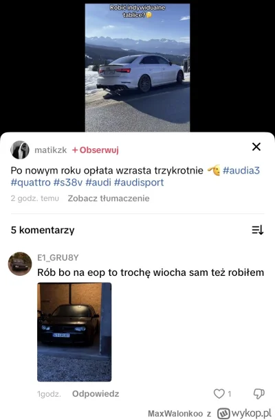 MaxWalonkoo - Wstyd jest mieć normalne tablice, dlatego mam w golfie za 4kola tablice...