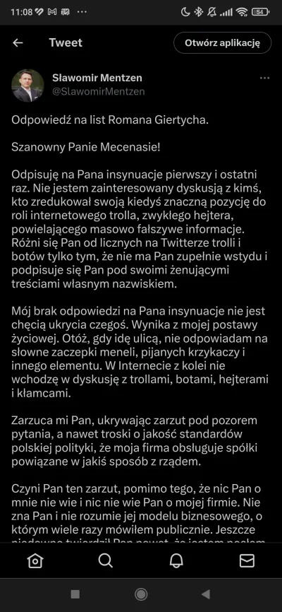 CipakKrulRzycia - #mentzen #giertych #konfederacja #polityka #polska   
Mentzen odpow...