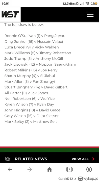 Gerald212 - No i mamy drabinkę https://wst.tv/cazoo-world-championship-draw/
Jakieś p...