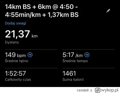 randall - 12 816,97 - 21,37 = 12 795,60

Wieczorny papaton, a w nim:

14km + 6km @ ...