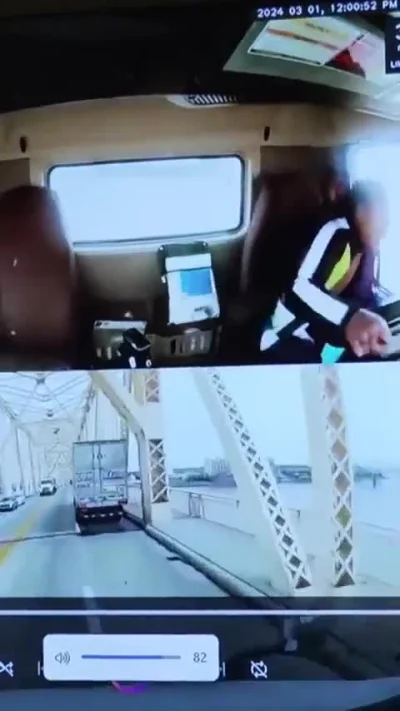 cheeseandonion - Dashcam footage from inside the 18-wheeler that was dangling off a b...