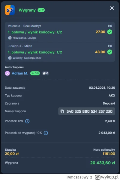 Tymczas0wy - Chryste Panie. Co ktoś miał nochala.

#mecz #bukmacherka #sts #wygryw