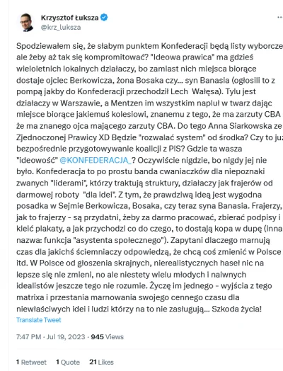 Neobychno - Bardzo dobry wpis o #konfederacja

Jako były Korwinista i Konfiarz widzę ...