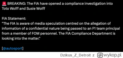 DzikusZDetroit - #f1  FIA wszczęła dochodzenie w sprawie Toto Wolffa i Susie Wolff. 
...