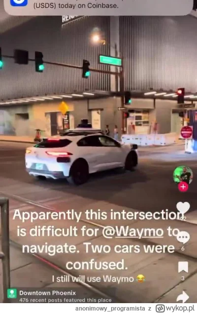 anonimowy_programista - Wpadka Waymo. Postanowiło zatrzymać się na środku skrzyżowani...