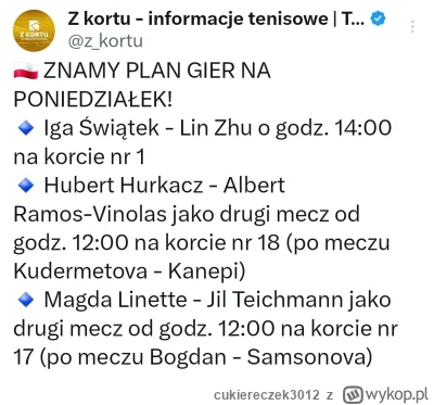 cukiereczek3012 - Plan gry na poniedziałek! Cudowny dla polskich kibiców, prawdopodob...