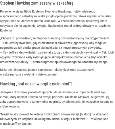 look997 - @lubiejescfrytki: W dokumentach o Epsteinie jest nazwisko Hawkinga. Są suge...