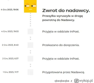 qbaqbaqba - #inpost #allegro #kurier
Taka sytuacja, paczka została wydana do doręczen...