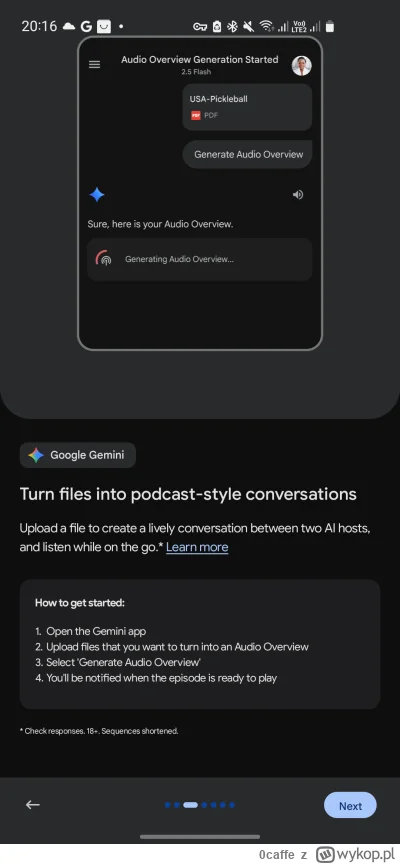 0caffe - Co xD Gemini od Google w #android ma teraz opcje tworzenia podcastu AI na po...