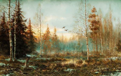 GARN - #sztuka #art #malarstwo #obrazy autor: Vladimir Muravyov | Forest at Dawn | 19...