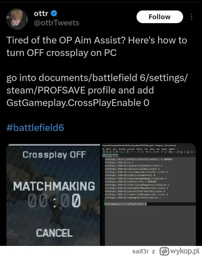 saif3r - Można wyłączyć crossplay na pc
#battlefield6 #battlefield #bf6