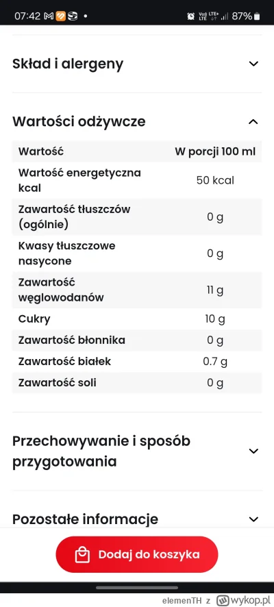 elemenTH - @HansHelmutsson fakrycznie 100kcal, 20g cukru w 200ml. Zależy kto jak pije...