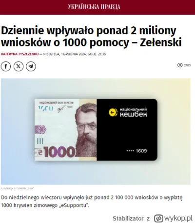 Stabilizator - wsparcie w postaci 1000 hrywien 
Fundusze można przeznaczyć na opłacen...