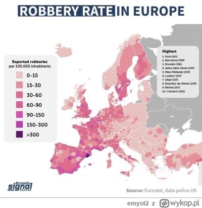 emyot2 - Poniższa mapka przedstawia wskaźnik napadów rabunkowych w Europie. Czysta st...