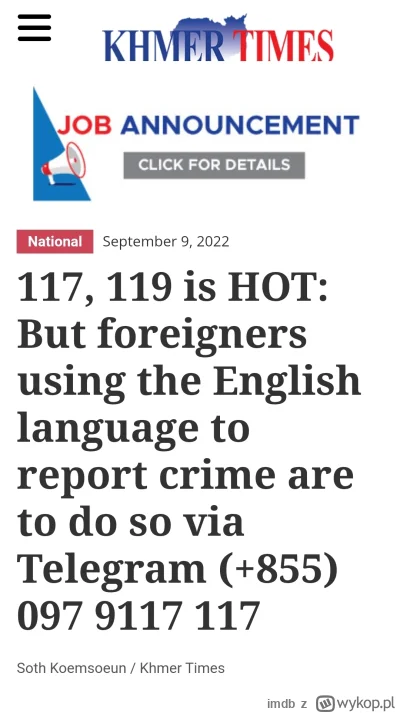 imdb - przez telegram mozna zglosic przestepstwa w kambodzy ( ͡° ͜ʖ ͡°)

#raportzpans...