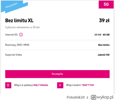 Poludnik20 - W tym planie taryfowytm na kartę w T–Mobile mamy rozmowy i SMSy do wszys...