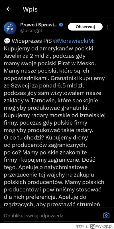 N331 - Za rządów Morawieckiego i Błaszczaka w MON, PiS kupuje amerykańskie Javeliny. ...