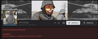 rolnik_wykopowy - Bandyty zbanowały nocnego czołgiste!
#tangodown #moderacjacontent #...