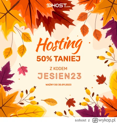 sohost - Jesienna promocja w sohost®

Z kodem JESIEN23 hosting aż 50% taniej!

Sprawd...