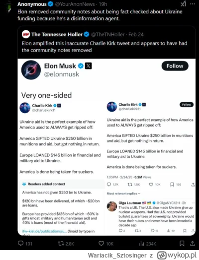 Wariacik_Sztosinger - Elon Musk usunął community note, który prostował dezinformacje ...