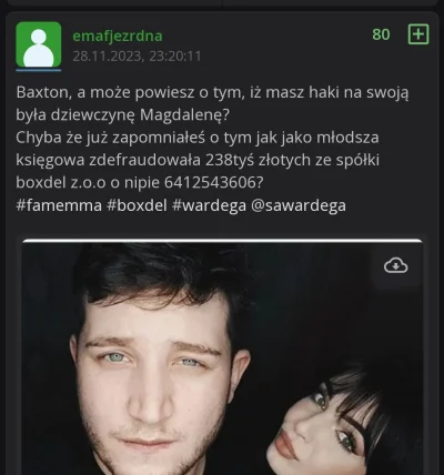 L.....a - #famemma @emafjezrdna A może powiesz co wiesz o hakach Madzii na Boxdela że...