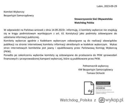WatchdogPolska - 21 września zapytaliśmy wszystkie komitety wyborcze o ich wydatki od...