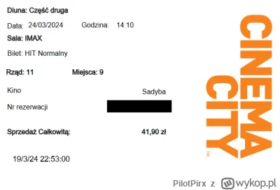 PilotPirx - Hej Mircy!

Czy ktoś chce odkupić bilet na #diuna 2 do IMAXu w #warszawa?...