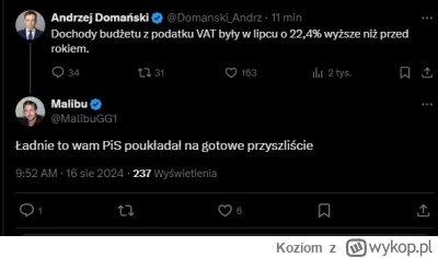 Koziom - Zyski z podatku VAT - zasługa PiSu.
Mniejsze zyski z CIT - wina koalicji.
2%...