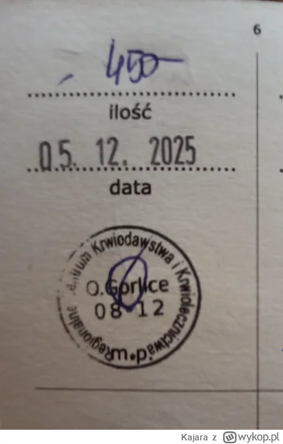 Kajara - 30 051 - 450 = 29 601
Data donacji - 05.12.2025
Rodzaj donacji - krew pełna
...