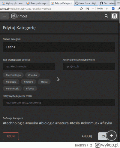 look997 - Po utracie focus-u w pola wpisywania tagu w Edycji Kategorii własnej, tag s...