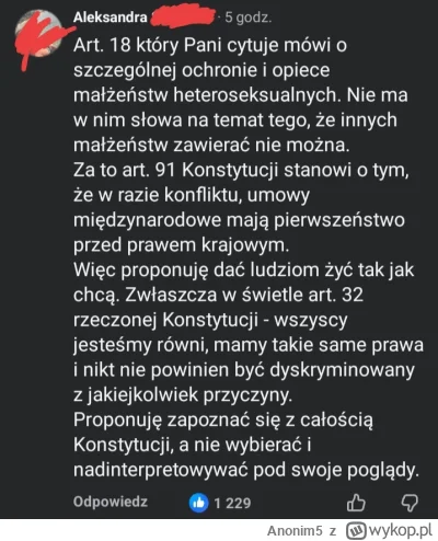 Anonim5 - Ja tylko przypominam, że polska Konstytucja nie zabrania małżeństw jednopłc...