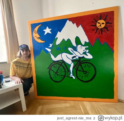 jestagrest-niema - Mój nowy obraz nazwałem „facet na rowerze” ( ͡° ͜ʖ ͡°)
Akryl na pł...