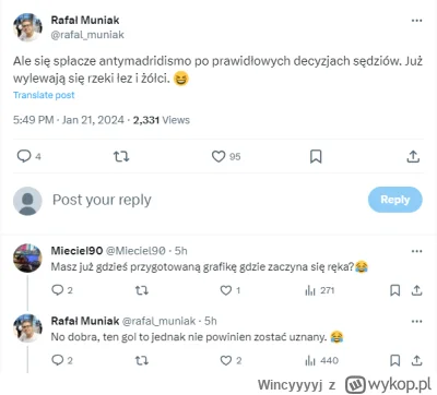 Wincyyyyj - Nawet muniak przyznaje, że gol viniciusa był strzelony ręką xD #realmadry...