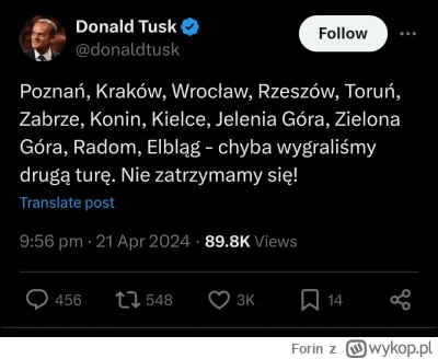 Forin - A teraz wyobraźcie sobie, że takiego samego tweeta wrzuca Kaczyński. Przecież...