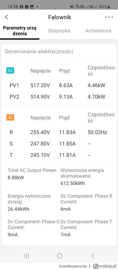 konefkazwrocka - @bialy100k @zibizz1 Przy produkcji chwilowej ns poziomie około 9kW n...